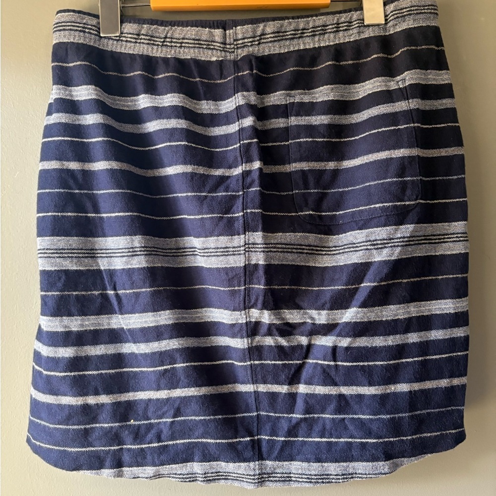 Roots Navy Striped Cotton Mini Skirt | Size M | Elastic Waist Drawstring - Picture 4 of 7